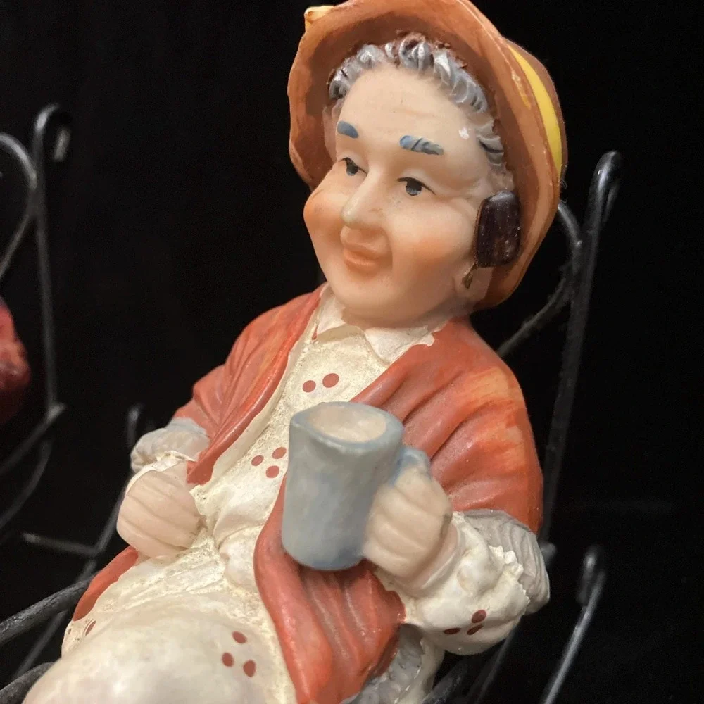 Vintage Grandma Grandpa Metal Rocking Chairs Resin Figurines 1:12 Scale Set of 2
